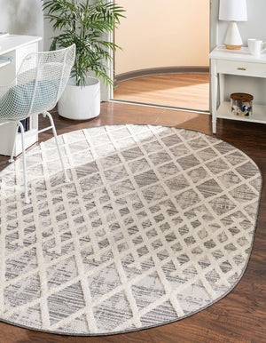 Unique Loom Arlo Cy Machine Made Tribal Rug Gray, Ivory 7' 10" x 10' 0"