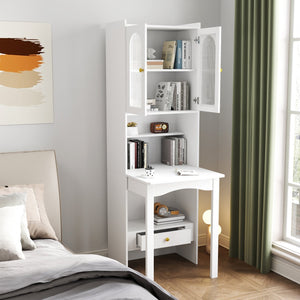 English Elm Fold-Out Convertible Writing Table Space-Saving Desk Cabinet with Shelf and Hidden Drawer for Home Office White W331P256909