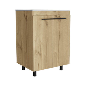 English Elm Free Standing Sink Cabinet Light Oak Beige, 23.8" Engineered Wood Vanity with Sink, 2 Shelves, FSC Compliance B097S00152