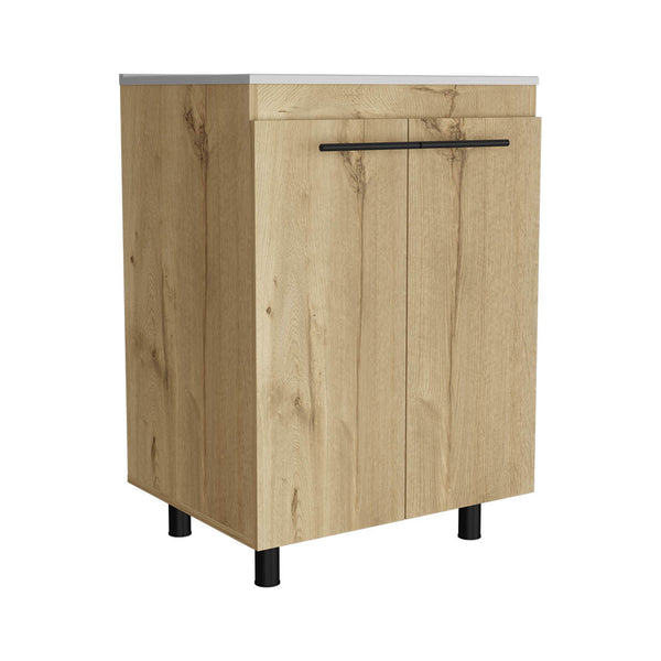 English Elm Free Standing Sink Cabinet Light Oak Beige, 23.8" Engineered Wood Vanity with Sink, 2 Shelves, FSC Compliance B097S00152