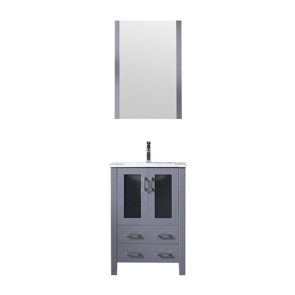English Elm Dark Grey Bath Vanity Set With White Ceramic Top, Chrome Faucet & Matching 22" Mirror For Small Spaces B2731S01283