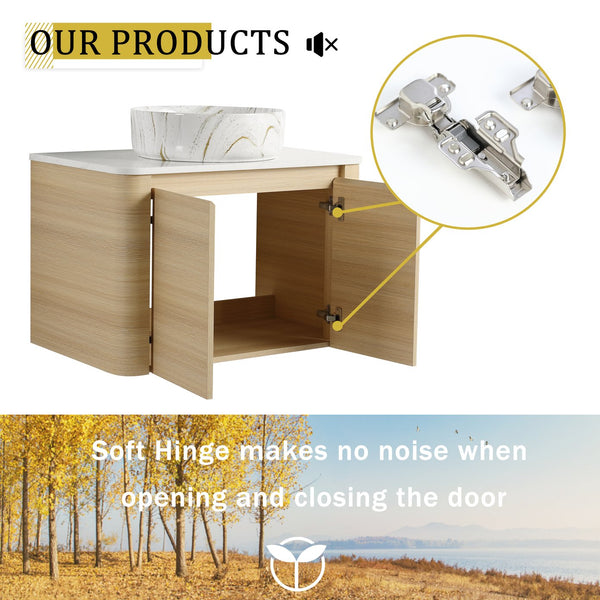 English Elm 30'' Wall-Mounted Bathroom Vanity With Elegant Ceramic Sink, Soft-Close Doors & Space-Saving Design W999S00464