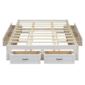 English Elm Queen Platform Bed with Six Storage Drawers Low Profile Frame for Modern Bedrooms Antique White N708P263022K-1