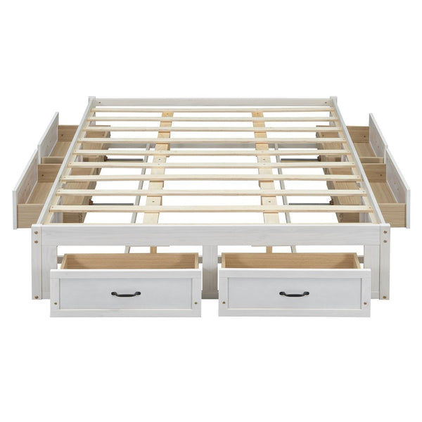 English Elm Queen Platform Bed with Six Storage Drawers Low Profile Frame for Modern Bedrooms Antique White N708P263022K-1