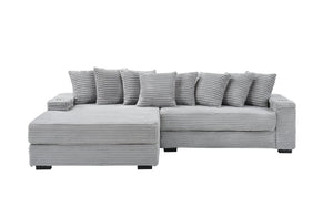 English Elm 111.4-inch corduroy L-shaped sofa with reversible chaise, armrest cup holders, lockers, sturdy frame Gray W1278S00104