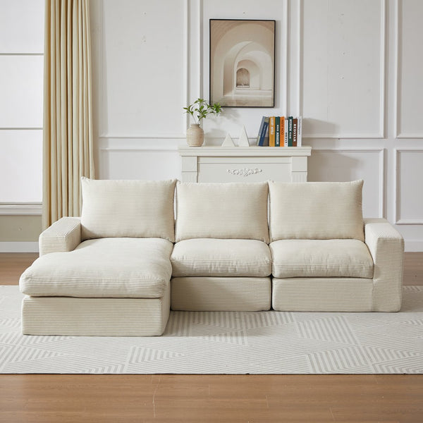 English Elm 99-Inch L-Shaped Corduroy Sectional Sofa With Chaise & 3 Pillows – Modern Comfort For Any Room! W834S00490