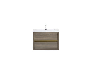 English Elm 30" Floating Wall Mount Bathroom Vanity Stone Resin Sink Soft Close Solid Wood W1573S00073