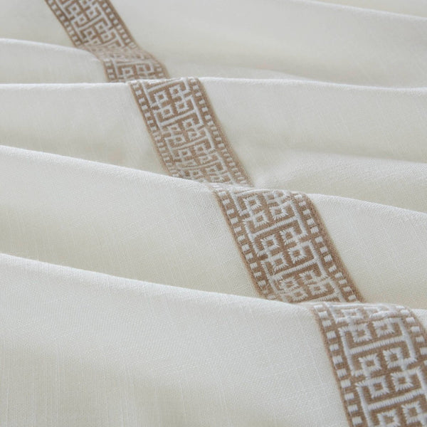 English Elm 8-piece Queen Bedding Set Slub Fabric Embroidery Velvet Accents Boutique Hotel Style Tan+Ivory B035P482955