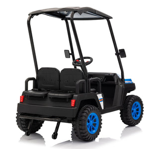 English Elm 24v Kids Electric Ride on Truck Four Seat All Wheel Drive Spring Suspension Sunshade Blue W1578P381256
