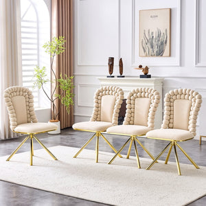 English Elm Set of 2 Sculptural Bubble Back Velvet Dining Chairs with Electroplated Metal Legs Beige,Gold W1512P491562