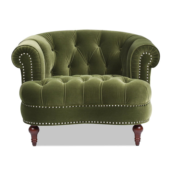 English Elm Jennifer Taylor Home - La La Rosa Victorian Tufted Upholstered Accent Chair in Luxe Velvet with Nailhead Trim and Support Olive Green B2719P238183