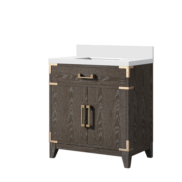 English Elm Brown Oak Single Bath Vanity With White Quartz Top – Stylish, Durable Design & Ample Storage Options B2731P259751