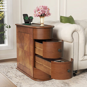 English Elm End Table With Built-In Charging Station & Storage Drawers - Fully Assembled, No Assembly Needed! W2593P289124