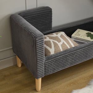 English Elm 65.35"wide Corduroy Storage Bench Ottoman with Bolster Pillows and Rubberwood Legs W3118P410501