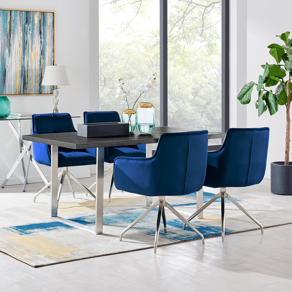 English Elm Flannor Blue Velvet Dining Accent Chair with Brushed Stainless Steel Legs, Modern Durable Seating B2736P354382