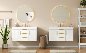 English Elm 72'' Wall Mounted Bathroom Vanity with 4 Drawers & Double Cabinets, Waterproof MDF, Smooth Slide Rails White N710SS00009K