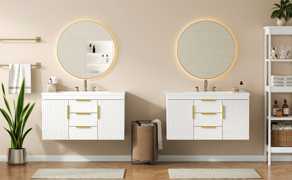 English Elm 72'' Wall Mounted Bathroom Vanity with 4 Drawers & Double Cabinets, Waterproof MDF, Smooth Slide Rails White N710SS00009K