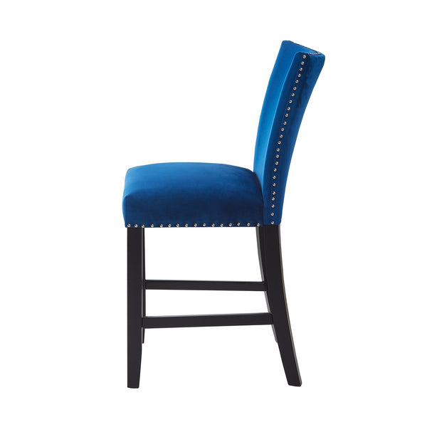 English Elm 2pc Counter Height Upholstered PU Chairs with Chrome Nailhead Trim and Footrest, Stylish Pub Seating Blue 43 L x 21.25 W x 15.25 H B011P286896