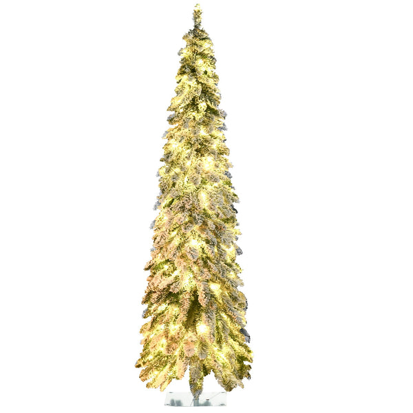 English Elm Homcom 6Ft Prelit Pencil Christmas Tree With 407 Snow Flocked Branches & 250 Led Lights For Cozy Decor W2225P249622