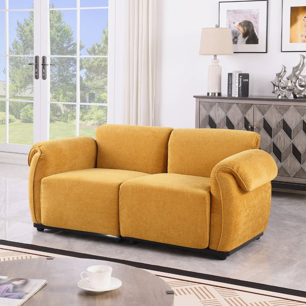 English Elm 102 Inch Linen Modular Sectional Sofa with Hidden Storage and Cloud Cushion Comfort Yellow W1099S00200