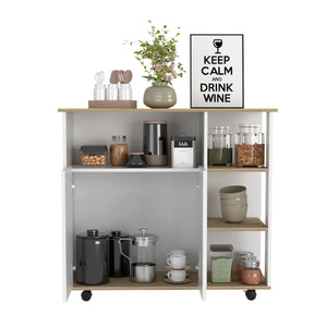 English Elm Kitchen Cart Mobile 35" H with Locking Casters, Countertop, Double-Door Cabinet & 4 Open Shelves B097133180