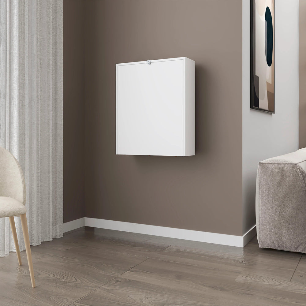 English Elm White Wall-Mounted Drop-Leaf Table with 4 Spacious Shelves, Foldable Space-Saving Modern Storage B062P290227