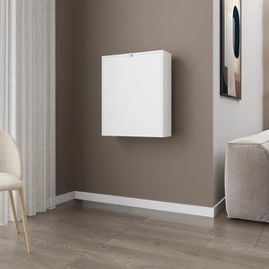 English Elm White Wall-Mounted Drop-Leaf Table with 4 Spacious Shelves, Foldable Space-Saving Modern Storage B062P290227