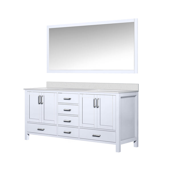 English Elm White Double Bath Vanity 72" W x 22" D with Cultured Marble Top, Soft-Close Drawers & 70" Mirror B2731S00792