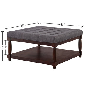 English Elm Large Square Tufted Ottoman with Wood Shelf Upholstered Footrest for Living Room Dark Gray W2186P204186