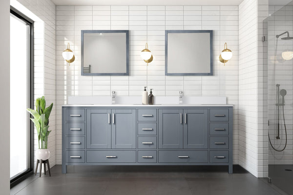 English Elm Dark Grey Double Bath Vanity 84" W With Cultured Marble Top - Elegant Storage & Soft-Close Design B2731P259154