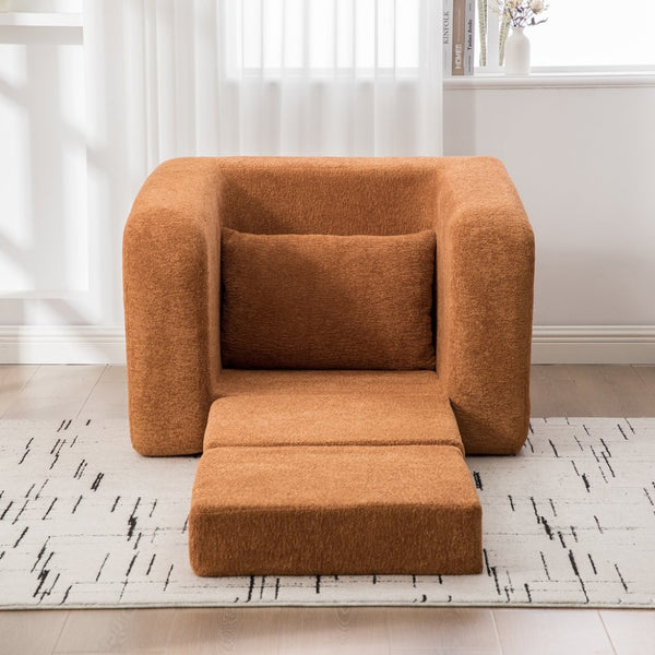 English Elm 40" Chenille Cloud Floor Chair Convertible Sleeper Sofa Lounge for Dorm Apartment Bedroom Orange W3118P388896