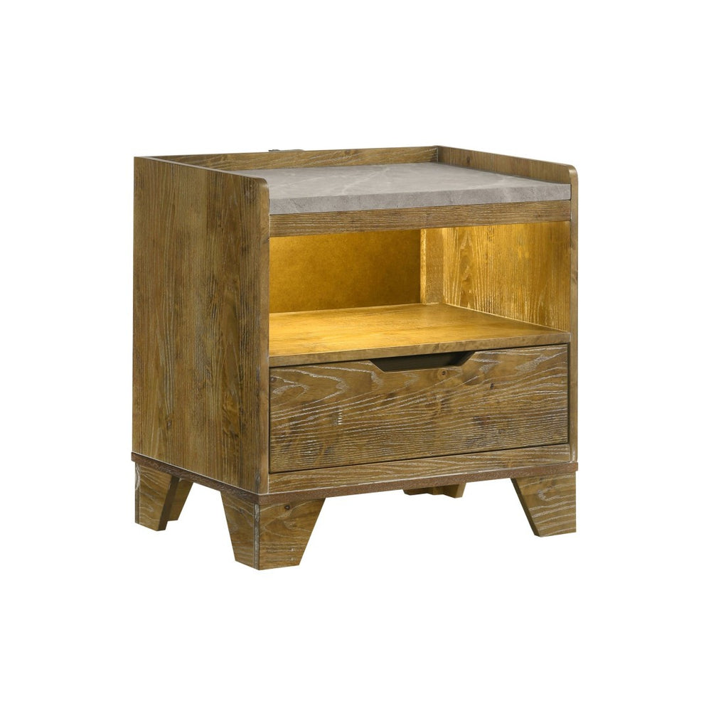 English Elm 2-drawer Italian Modern Nightstand Two-tone Wood Melamine Finish Bedroom Storage B016P453635
