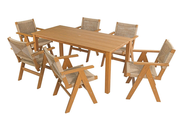 English Elm 68.9-inch Outdoor Rectangular Dining Table Hips Wood Grain Seats Six with Umbrella Hole W2085P364122
