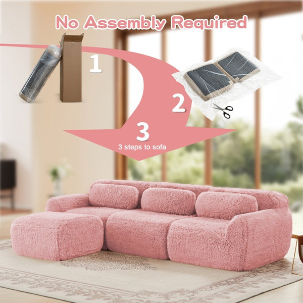 English Elm L-shaped Plush Modular Sectional Sofa with Ottoman and High Resilience Foam Seating Pink W714S01559