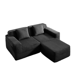 English Elm Modular 2-Seat L-Shape Sectional Sofa, Plush Corduroy Couch With Movable Ottoman & Throw Pillows W3041S00323