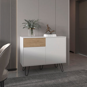 English Elm Sideboard, White & Natural Oak Finish with 2 Doors 1 Drawer 4 Shelves Durable Engineered Wood Storage Elegance B097P296818