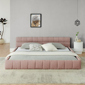 English Elm King Platform Bed Full Chenille Upholstery Low Profile Frame Modern Bedroom W487S00515