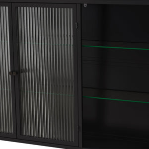 English Elm 3 Door Arched Wall Mounted Glass Cabinet with Wide Top Narrow Bottom Design for Stylish Storage and Display Black W757P221501