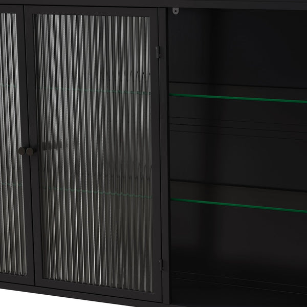 English Elm 3 Door Arched Wall Mounted Glass Cabinet with Wide Top Narrow Bottom Design for Stylish Storage and Display Black W757P221501