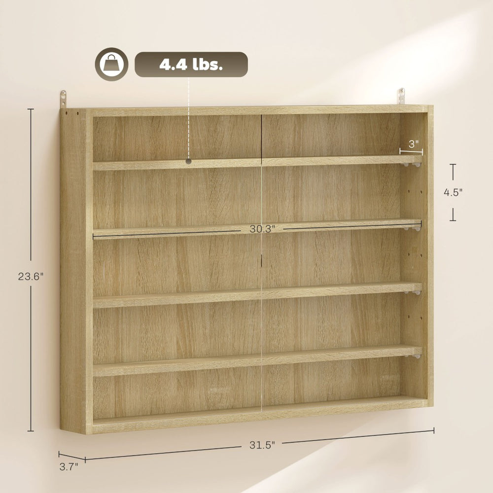 English Elm Wall-mounted Shadow Box Cabinet with Glass Doors and Five Adjustable Shelves White T3971P412883