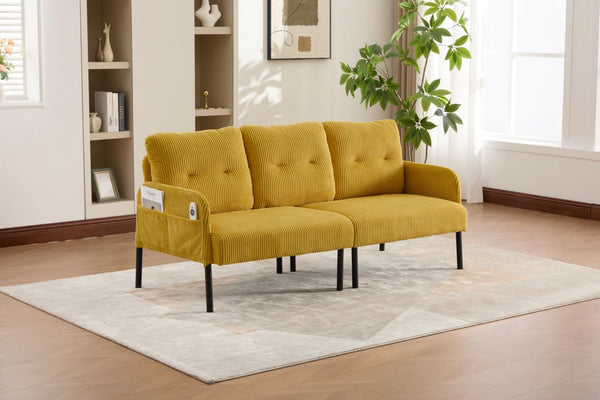 English Elm United We Win Corduroy Loveseat Plush Ergonomic Sofa with Spring Support Metal Legs Mustard Yellow W1568P410047