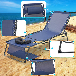 English Elm Face Down Chaise Lounge Chair with Face & Arm Holes, 5-Position Foldable Recliner for Pool Patio Relaxation Dark Blue W3162P277280