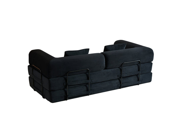 English Elm Convertible Sleeper Sofa Bed with Corduroy Upholstery, 4‑in‑1 Folding Couch Mattress, Space‑Saving Lounge Black W3434P346241