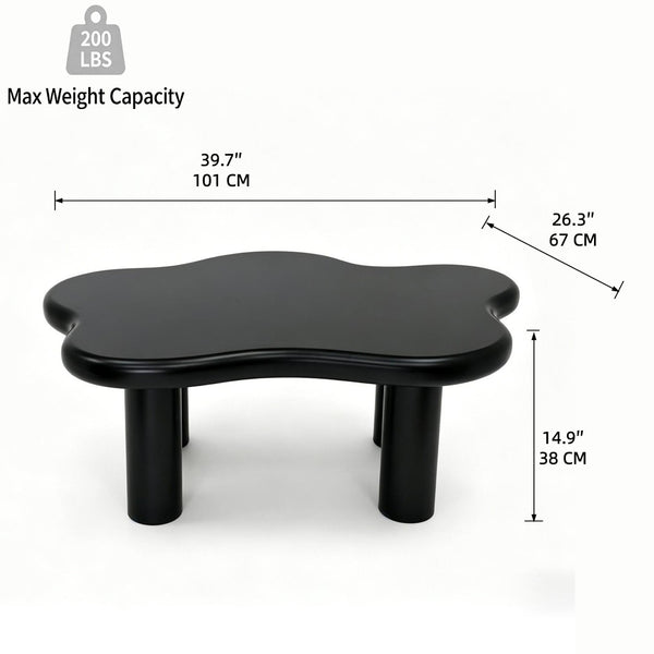 English Elm 40-inch Cloud Shaped Coffee Table Sculptural Mdf Top with Tapered Legs for Living Rooms Black W3935S00004