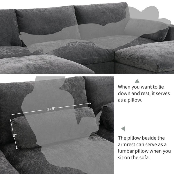 English Elm [video]86.5'' Chenille U-shaped Sectional with Dual Ottomans and Storage Pockets for Living Rooms Dark Gray N723S7723E