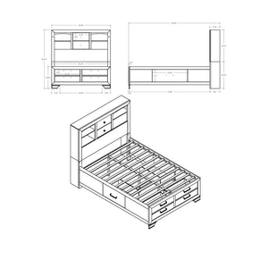 English Elm Civic Grey Five Piece Bedroom Set with Lit Bookcase Headboard and Storage Drawers B201S00484