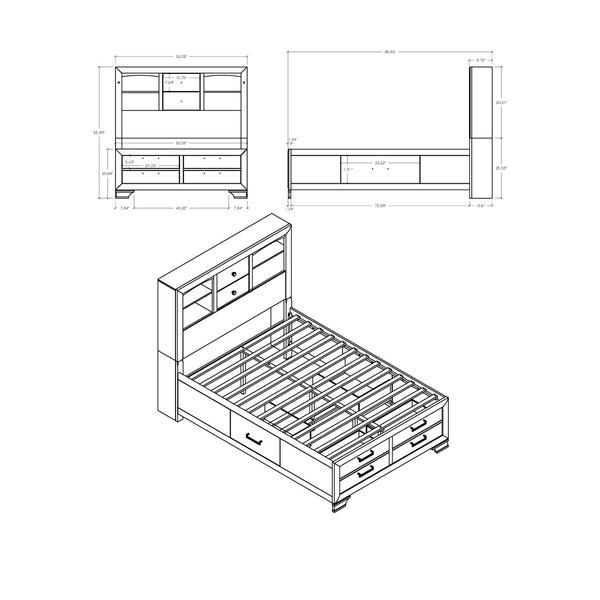 English Elm Civic White Full Bedroom Set with Bookcase Headboard Storage Bed and Lit Shelving B201S00490