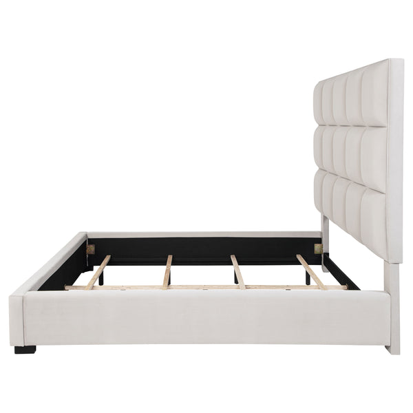 English Elm Frances Beige Tufted Upholstered Eastern King Bed - Luxe Velvet, Modern Design, Sturdy Frame, Comfort B062S01097