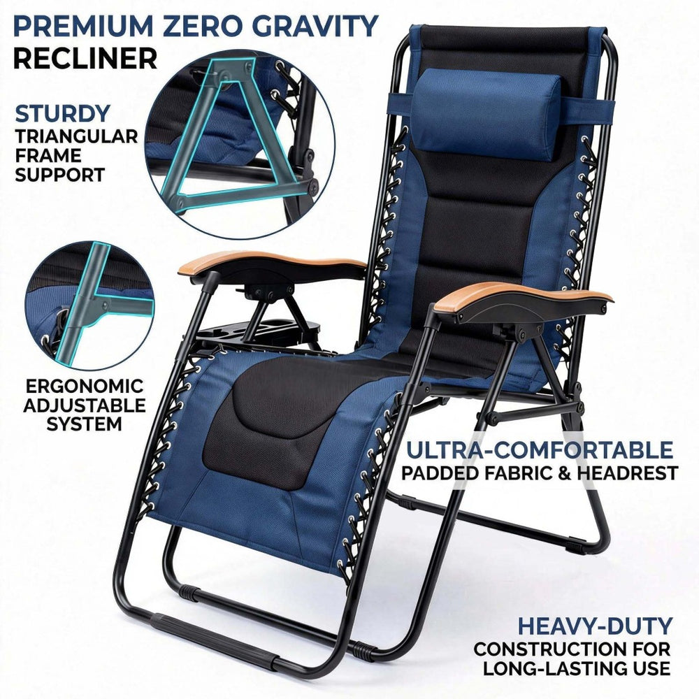 English Elm Oversized Zero Gravity Patio Recliner Breathable Mesh Seat Wood Arms 400 Lb Capacity W5159P431467