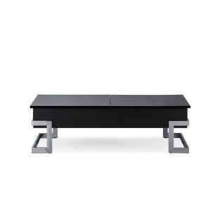 English Elm Calmam Black High Gloss Coffee Table w/ Chrome Geometric Base, Lift-Top Storage, Modern Luxurious Design B2726P251277